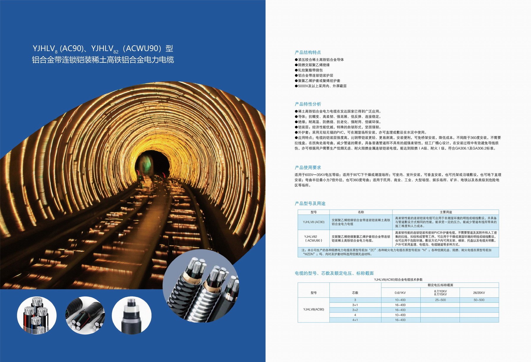 YJHV8(AC90)、YJHLV82(ACWU90)型鋁合金帶連鎖鎧裝稀土高鐵鋁合金電力電纜(圖2)